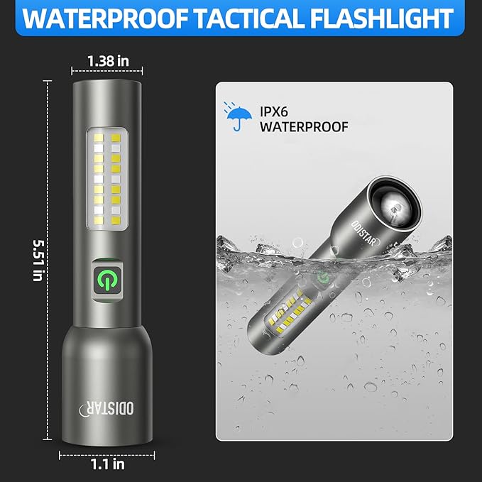 ODISTAR Rechargeable Flashlight High Lumens, 2000 Lumen Super Bright Led Small Powerful Tactical Flashlight with 7 Light Modes, Pocket Waterproof Flash Light for Camping Home Emergencies（2 Pack）