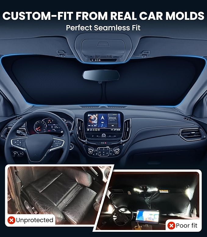 Zanch Custom Windshield Sun Shade for Chevy Equinox 2018-2026, 7-Layer UV & Heat Block, 3D Laser Scanned, Interior Protection, Keep Car Cooler, Foldable SUV Accessories