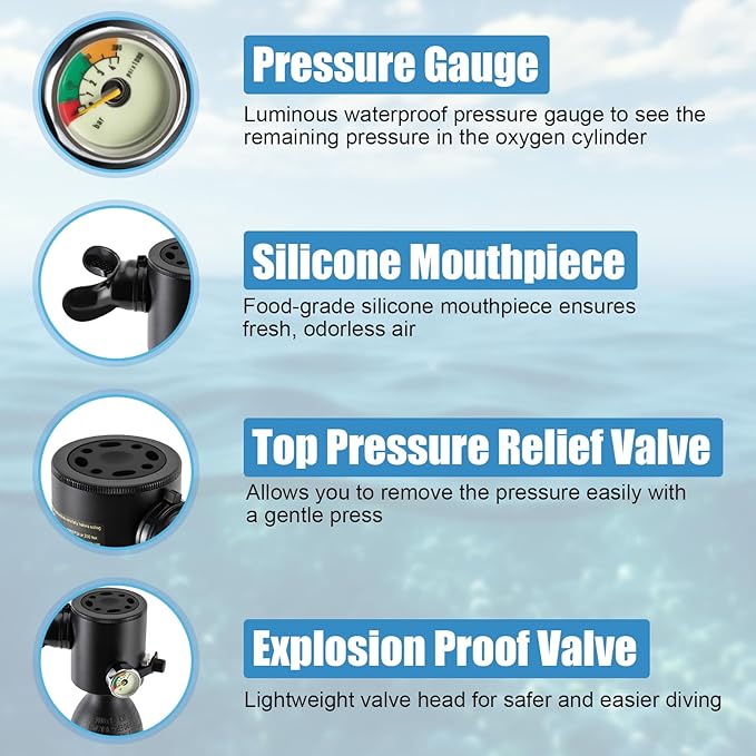 Mini Scuba Tank, 0.5L/1L Mini Diving Tank 5-10/15-20 Minutes Underwater Breath Device Portable Diving Oxygen Tank Kit, Portable Lung Tank for Emergency Rescue Underwater Exploration