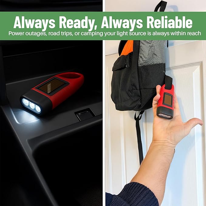 Evelots Hand Crank Solar Powered Flashlights ( 4 Pack ) Rechargeable Emergency Survival Flashlight for Camping , Car - Easy 3 LED Bright Light for Hiking , Outdoor Sports , Home Power Outage
