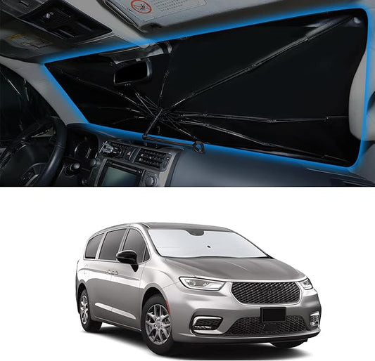 Windshield Sun Shade Umbrella Accessories Compatible with 2017 2018 2019-2026 Pacifica Minivan for Chrysler Foldable Sunshade Sun Visor Blocks UV
