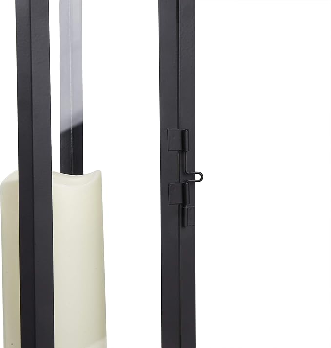 Alpine Corporation 14" Tall Outdoor Hexagonal Battery-Operated Metal Lantern with LED Lights, Black