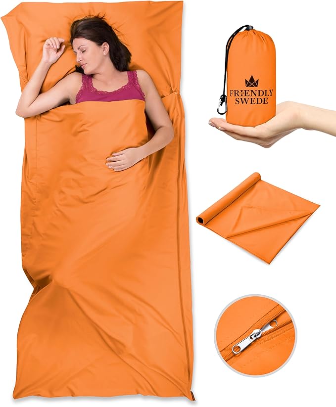 The Friendly Swede Sleeping Bag Liner — Ultralight Polyester or Cold Weather Microfiber Adult Sleep Sack- Camping Sheets - Travel Sleeping Bag with Pocket-Size Stuff Sack