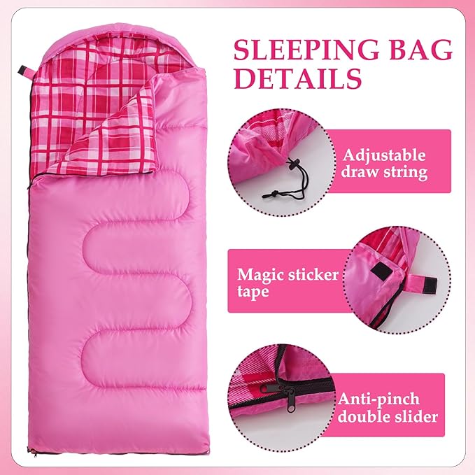 Uniqwamer Kids Sleeping Bag for Girls Boys - 4 Seasons Cold & Warm Weather Flannel Camping Sleeping Bags, Lightweight & Waterproof 45°F Sleeping Bag for Camping Hiking Outdoor Travel