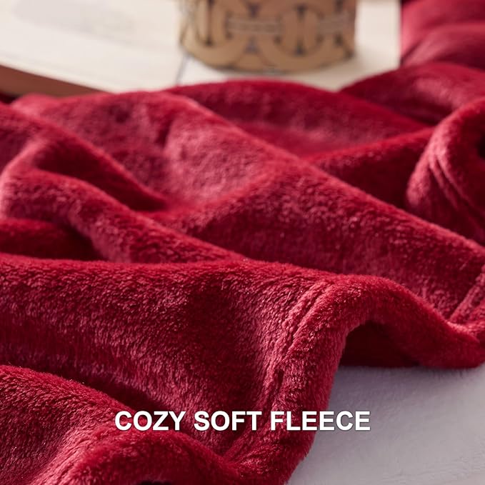 Hansleep Fleece Red King Blanket, Super Soft Flannel Fuzzy Plush Cozy Blanket for All Seasons, Red, King 90x108 Inches