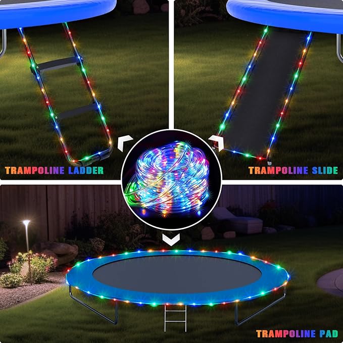 JMEXSUSS Trampoline Accessories 200 LED Trampoline Lights, 66ft IP 65 Waterproof Solar String Lights Outdoor, 8 Modes Solar Rope Light for Garden Yard Ladder Slide Tent Camp(Multicolor)
