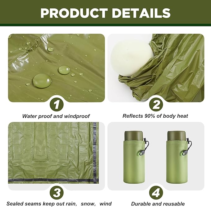 Hahafelt 4 Pack Emergency Blankets 94.5" x 71" Emergency Sleeping Bags Waterproof Survival Sleeping Bag Thermal Portable Bivy Sack Survival Gear for 3 Persons Camping Hiking Outdoor