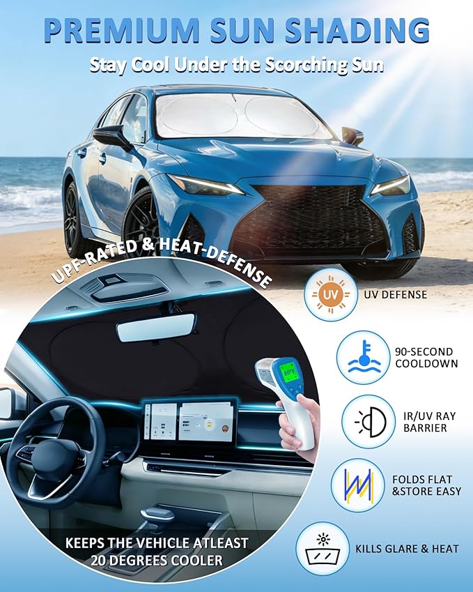 Windshield Sun Shade for Lexus IS300 IS350 IS500 IS250 IS200t 2014-2026, Custom-Fit Lexus is Sun Visor Protector, 99% UV Block Heat Sun Shield, Silver Reflective Front Window Sunshade