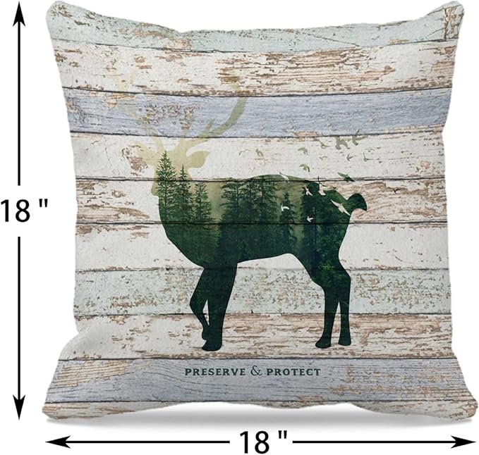 Camping Themed 18″×18″Set of 4 Woodland Wild Animals Deer Wolf Bear Preserve and Protect Throw Pillow Case,Rustic Home RV Campsite Sofa Couch Bed Decor,Gifts for Campers Camping Lovers