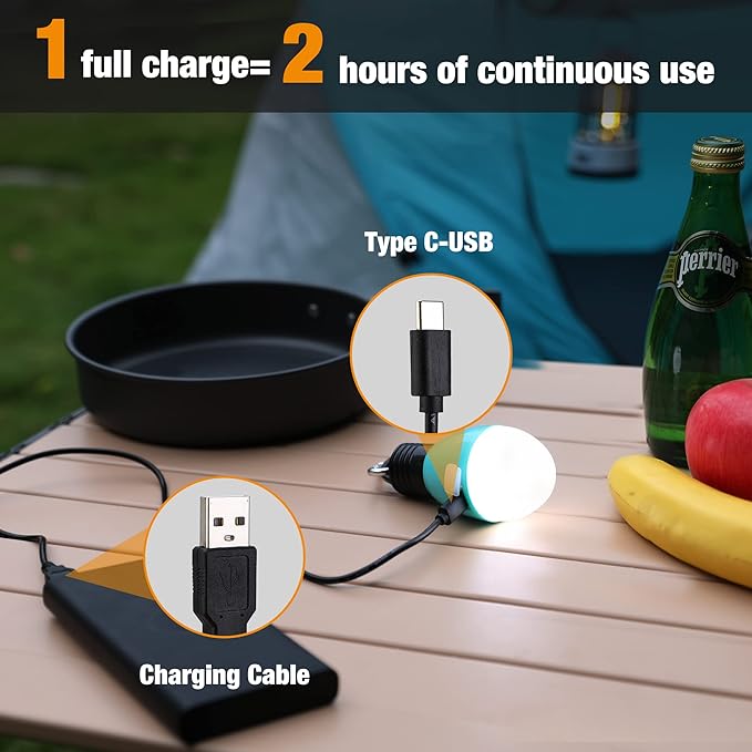EverBrite Rechargeable Camping Light, Portable Tent Lantern, 3 Lighting Modes, Hanging Tent Light Bulbs with Clip Hook for Hiking, Fishing, Backpacking, Emergency and More-Blue