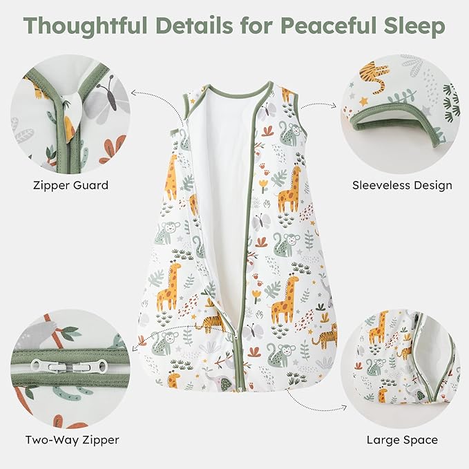 Baby Sleep Sack 12-18 Months, 2.5 TOG Cotton Winter Baby Wearable Blanket with 2-Way Zipper, Warm Soft Sleeping Bag for Toddler Boy Girl, Large Giraffe