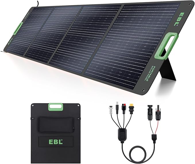 EBL 200W Portable Solar Panel for Power Station, Waterproof IP65 Foldable Solar Panel with MC-4 Anderson Output Connector for RV, Camping, Blackout