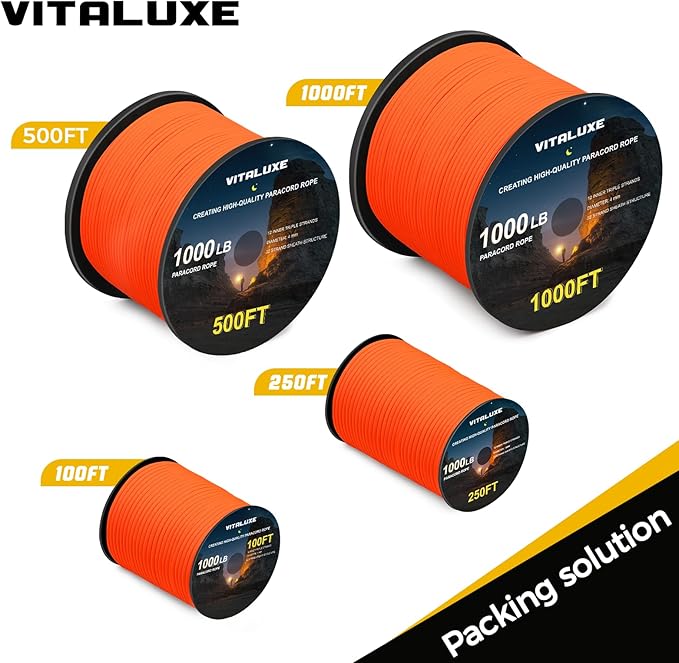 1000lb Paracord Rope, 4mm 12 Triple Strands Paracord, Heavy Duty Tactical Parachute Cord for Survival Gear, Camping, Hiking, and Ideal for Bracelets, Lanyards, Type III