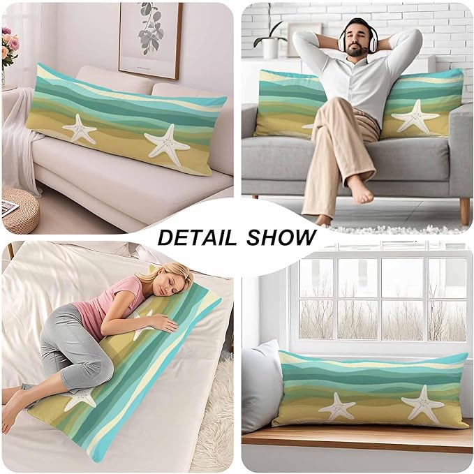 Ocean Decorative Body Pillowcase 20"X54", Abstract Sea Starfish Outdoor Body Pillow Covers Throw Pillow Cushion Covers Oversized Body Pillow Cases for Home Patio Office, Blue Beige