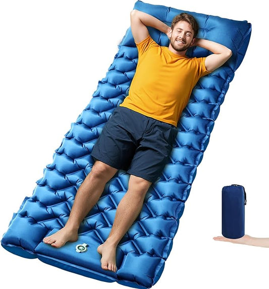 Sleeping Pad, Compact Sleeping Pad for Camping with Pillow Built-in Foot Pump, Inflatable Sleeping Mat for Travel Backpacking Hiking Sleeping Bag Tent, Outdoor Adventure Camp Gear