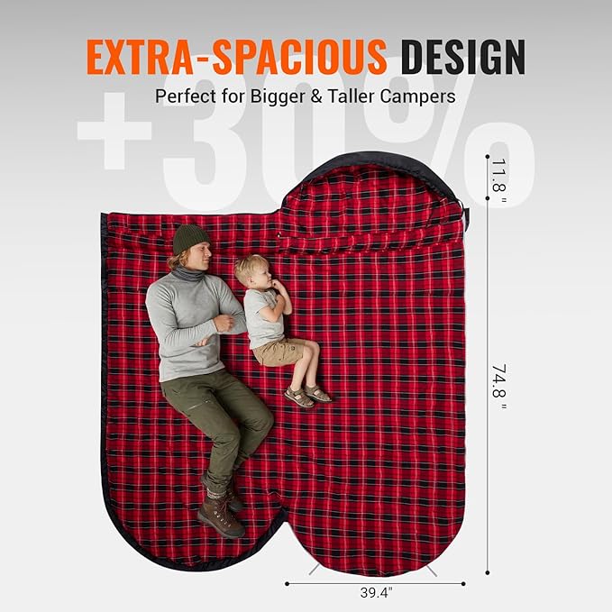 KingCamp Sleeping Bag for Adults, Cold Weather & Warm Extra Wide Big & Tall XL Portable Waterproof Flannel Sleeping Bags, Essentials Gear Accessories for Camping Backpacking Hiking Indoor & Outdoor