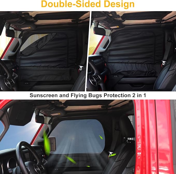 BESTAOO Front Car Window Shades, 2 PCS Sun Shade for Jeep Side Windows, Side Window Screen Curtains Cover for Camping Compatible with 2007-2025 Jeep Wrangler JK JL & Gladiator JT