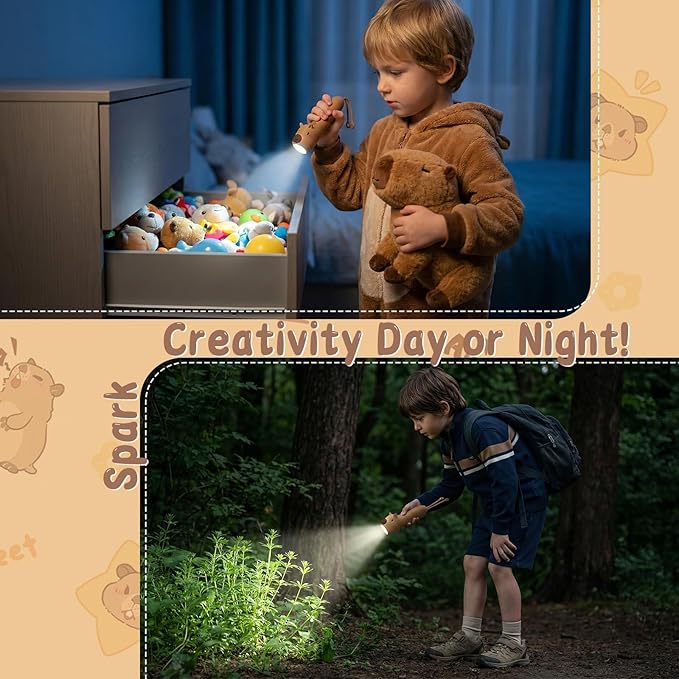 Capibala Kid‘s Flashlight Rechargeable, LED Kid Flashlight for Boys and Girls, Suitable for Camping and Outdoor Exploration Students, Fun and Lightweight Flashlight, Birthday Gift