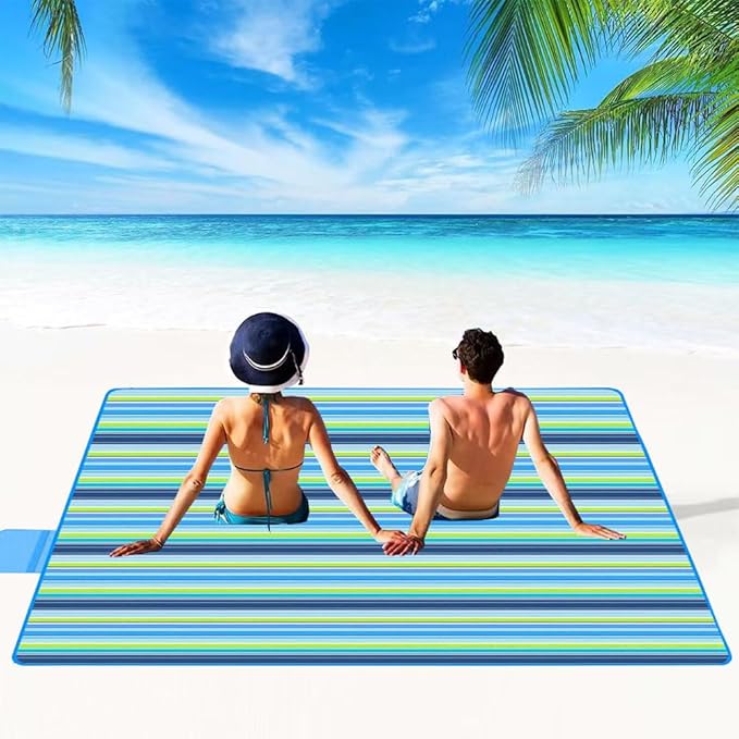 LRUUIDDE Large 80"x 60" Beach Blanket, Outdoor Picnic Blankets, Waterproof Sandproof Portable Blankets, Foldable and Lightweight for Spring Summer Camping, Beach, Park (Blue)