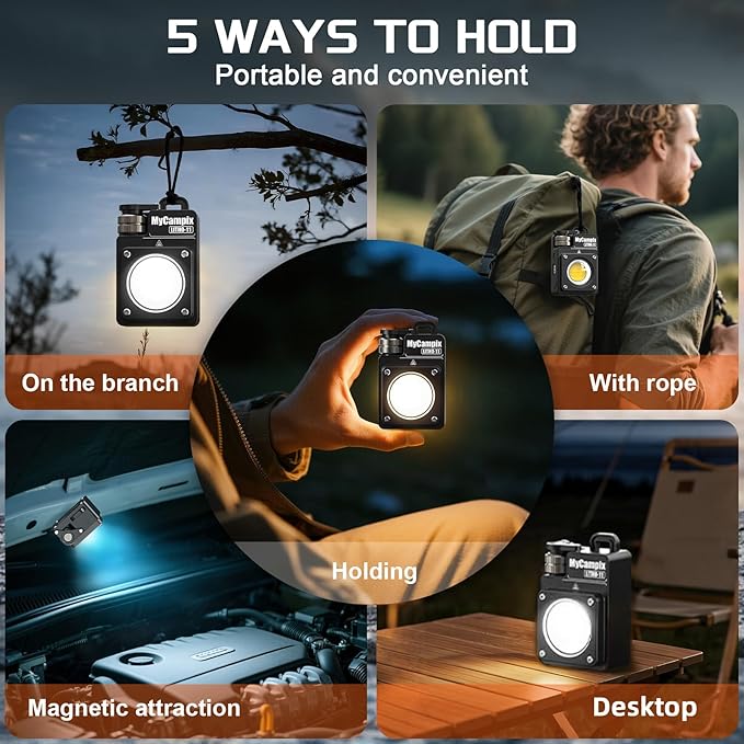 Portable Camping Light, 3500LM Adjustable LED Camping Lantern Rechargeable with 2.5-15H Runtime&Screen, Alloy Waterproof Flashlight for Power Outages, Emergency, Hurricane(Black)