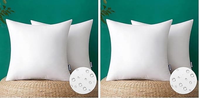 MIULEE Pack of 4 18x18 Inch Outdoor Pillow Inserts Waterproof Decorative Throw Pillow Insert, Square Lumbar Garden Pillow Form for Patio Sofa Couch