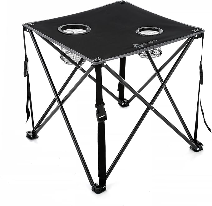 ARROWHEAD OUTDOOR 26” (66cm) Portable Camping Folding Table, 2 Cup Holders, Square, Carrying Case, Steel Frame, High-Grade 600D Canvas
