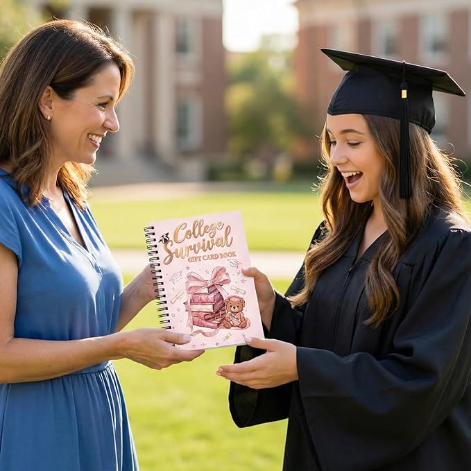 Zhanmai College Gift Card Book 7 x 5 Inch Graduation Gift Card Book 2026 College Survival Booklet Organizer Leaving Home High University School Birthday Care Package Cash Holder(Pink Bow)