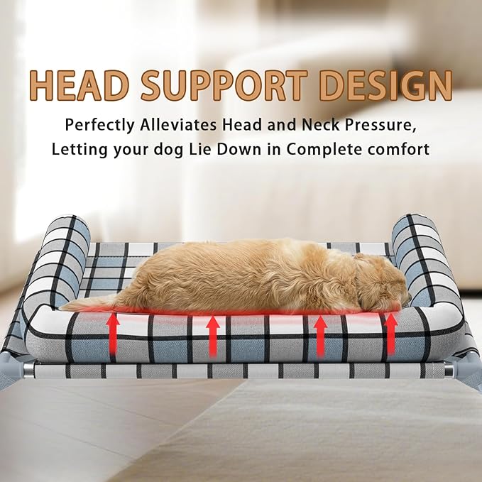 Elevated Pillow Bolster Dog Bed - Raised Dog Beds with Bolster Portable Lifted Washable Pet Cot Bed with Stainless Steel Frame Dogs Hammock Bed for Indoor & Outdoor (Bolster M)
