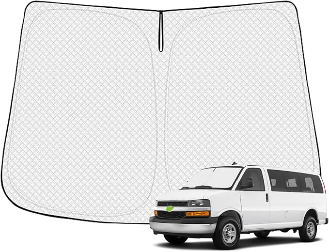 Canvcle Windshield Sun Shade for 1996-2025 2026 Chevrolet/Chevy Express Accessories Thicken 6-Layer Front Window Sunshade Cover Sun Visor Protector Foldable Block UV Rays Keep Vehicle Cool