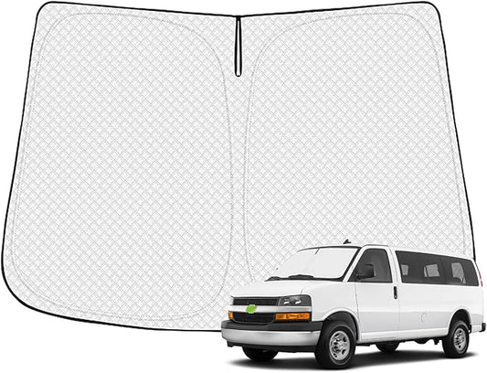 Canvcle Windshield Sun Shade for 1996-2025 2026 Chevrolet/Chevy Express Accessories Thicken 6-Layer Front Window Sunshade Cover Sun Visor Protector Foldable Block UV Rays Keep Vehicle Cool
