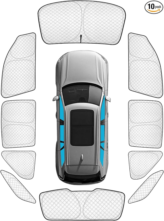 KMF 10pcs Thicken Sun Shades for Mercedes Benz GLE 2020-2024 Accessories,Full Car Window Covers Sunshade for Windshield Side Rear, UV Block and Blackout Privacy for Car Camping Outdoor