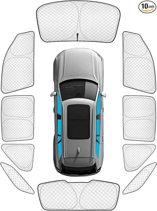 KMF 10pcs Thicken Sun Shades for Mercedes Benz GLE 2020-2024 Accessories,Full Car Window Covers Sunshade for Windshield Side Rear, UV Block and Blackout Privacy for Car Camping Outdoor