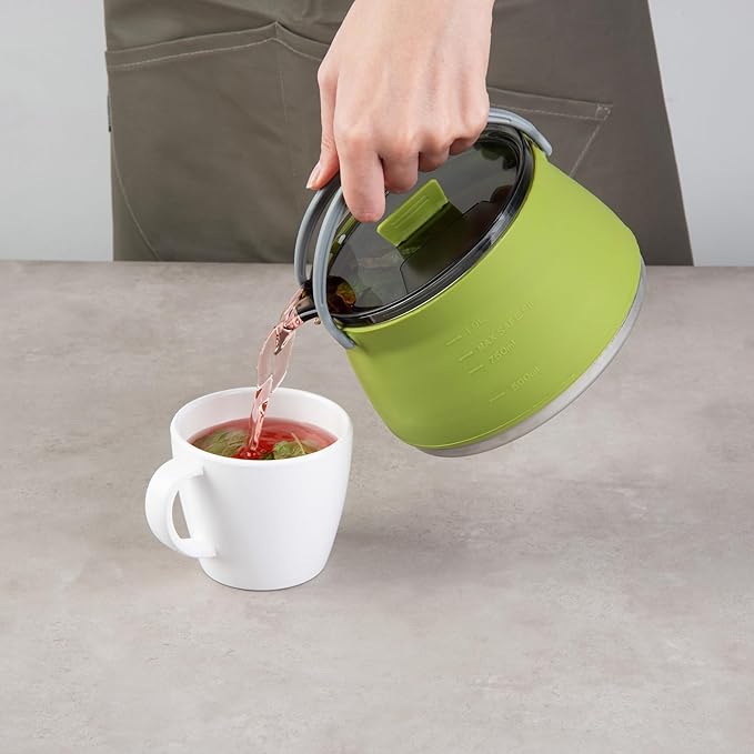 Hi Tek 1 Liter Collapsible Camping Kettle, 1 Portable Cook Pot - With Perforated Lid, Stainless Steel Bottom, Silicone Camping Coffee Pot, With High Heat Nylon Handles, For Travel - Restaurantware