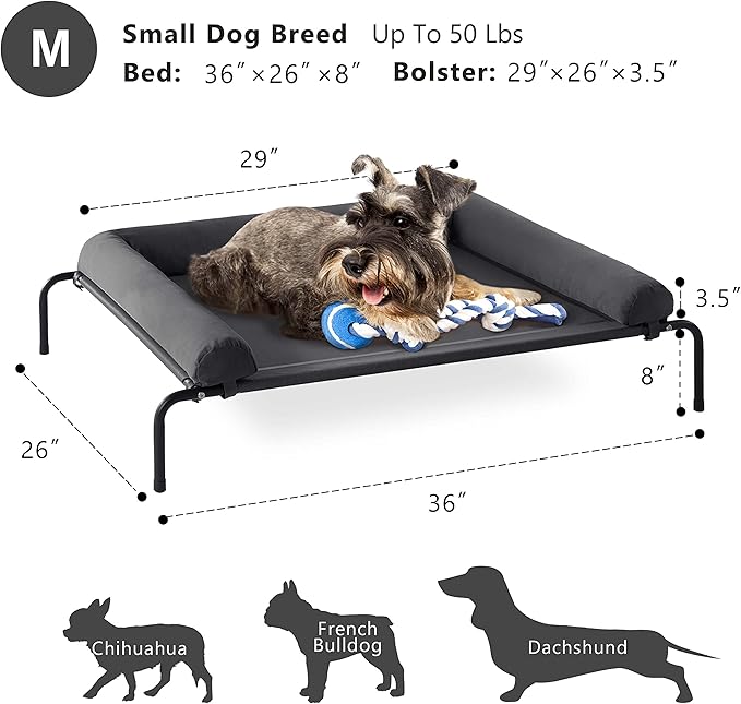 WESTERN HOME Cooling Elevated Dog Bed for Large Dogs, Portable Indoor & Outdoor Raised Dog Bed with Breathable Mesh, Chew Proof Pet Hammock Cots with Removable and Waterproof Bolsters