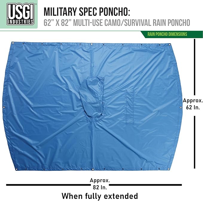 USGI Industries Military Style Poncho Multi Use Rip Stop Camouflage Rain Poncho