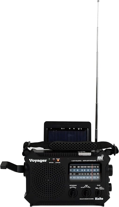 Kaito KA500L 4-Way Powered Emergency AM/FM/SW NOAA Weather Alert Radio with Solar, Dynamo Crank, Flashlight and Reading Lamp, Black