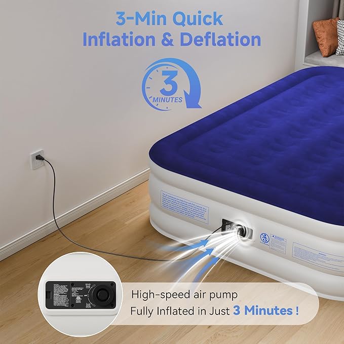 Sebor Air Mattress Twin with Built-in Pump 18", Comfortable Self-Inflating Air Mattress with High-Speed Pump, Durable Blow Up Mattress Twin with Storage Bag for Guests, Camping, Travel