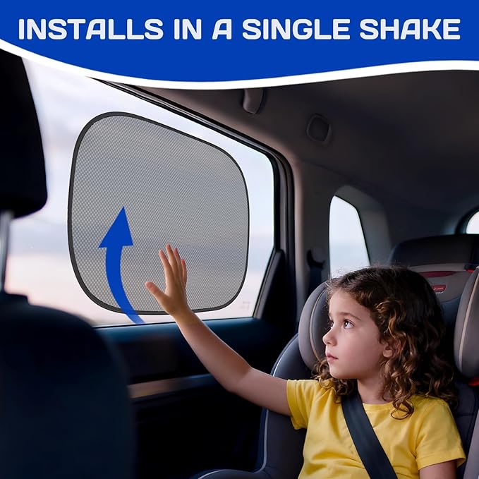 Car Window Shades for Baby, 4PCS 20"x12" Static Cling Window Shade, Window Covers for Side Front Back Windows, Blocks UV, Universal Fit, Pop Open Design
