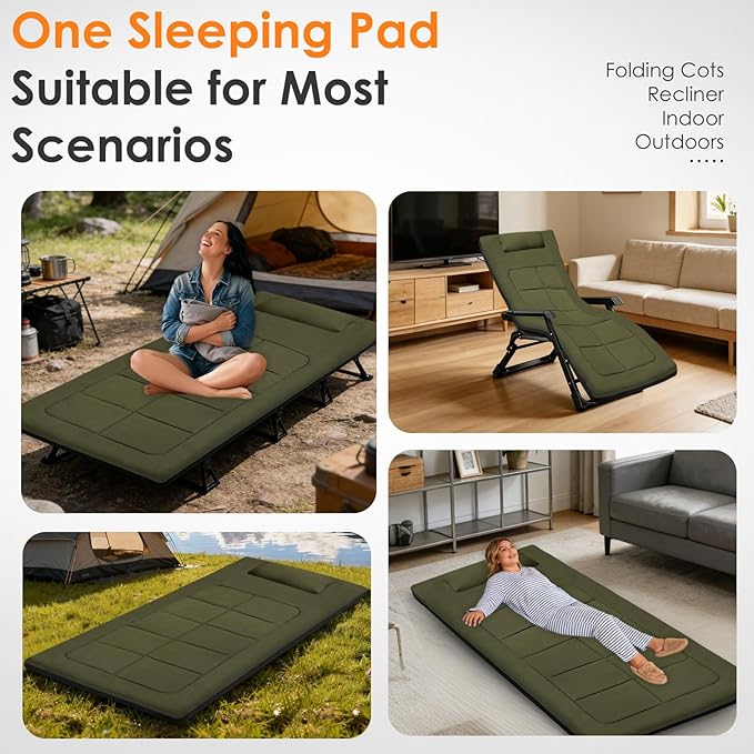 COLMERD Portable Camping Cot Mattress 80 x 36 Inches Sleeping Mat with Waterproof Anti-Slip Bottom Floor Mattress Easy to Carry for Guest Tent Lawn Yard Camping Cot Easy to Store