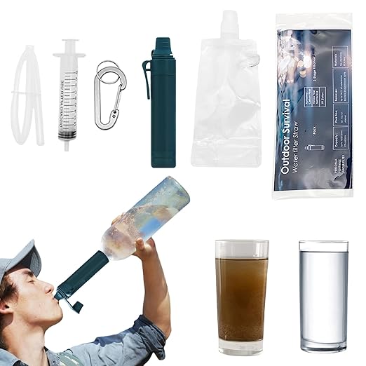 Upgrade Set of 5,Personal Water Filter Straw for Hiking, Camping, Travel,Water Straws to purify Water,Emergency Water Straw (Navy Blue)