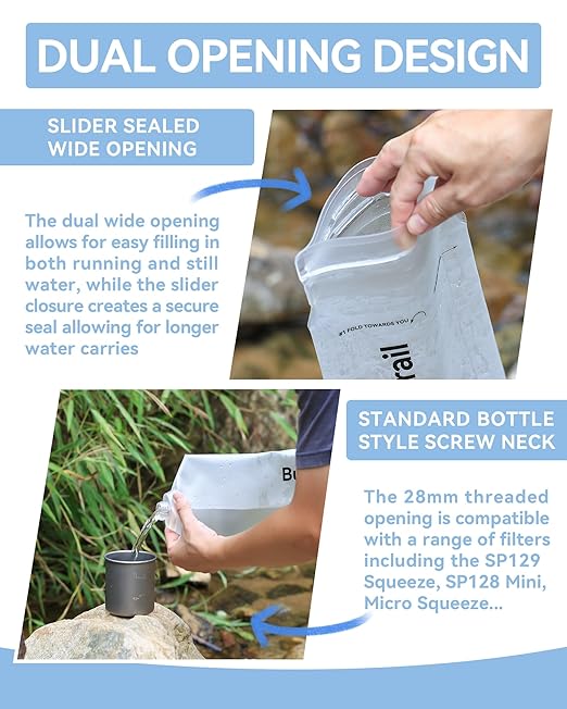 Squeeze Water Bag Compatible with Squeeze Water Filtration System,Foldable Squeeze Bag for Survival Water Filter Straw,2L Durable TPU Material Water Container,Pack of 2