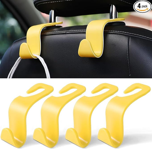 LivTee Car Seat Headrest Hook, Car Headrest Hidden Hook, 4 Pack Universal Auto Car Back Seat Hook Organizer for Purse Coat, Car Interior Accessories (Yellow)