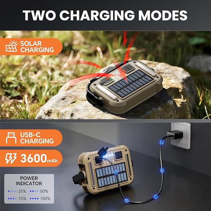 Solar Rechargeable Camping Light,Portable Bi Color 3500K-6500K Dimmable Panel Photography Lighting,3000 lumens m Small Led Work Light with 3600mAh Battery for Vlog Recording,Emergency,Mechanic,Outdoor