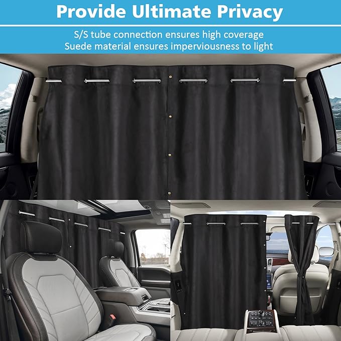 ZATOOTO Car Divider Curtain, Blackout Curtain for Vehicles, Adjustable Length for Large Vans, RVs, Trucks (6.56ft *4.42ft)