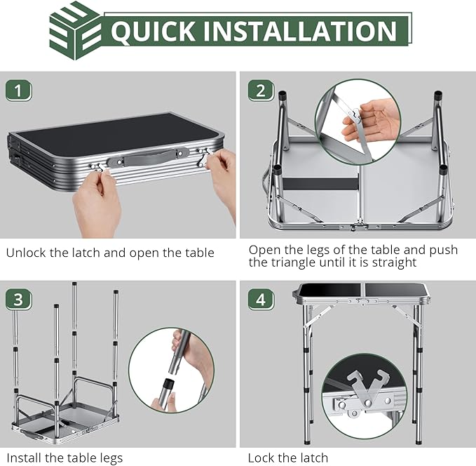 EYPINS Folding Camping Table Portable - Aluminum 22.8'' Lx15.7'' W,3 Height Adjustable Small Camping Table, Lightweight,Waterproof Outdoor Folding Table with Carry Handle for Picnic, Cooking,BBQ,Beach