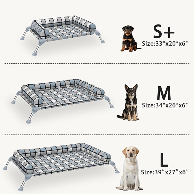 Elevated Pillow Bolster Dog Bed - Raised Dog Beds with Bolster Portable Lifted Washable Pet Cot Bed with Stainless Steel Frame Dogs Hammock Bed for Indoor & Outdoor (Bolster M)