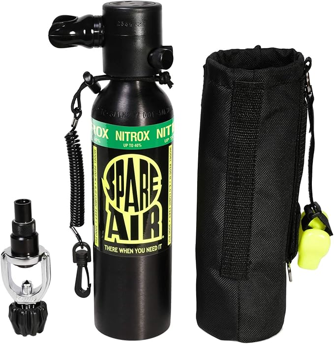 Spare Air Mini Scuba Tank - 6.0 cu ft Nitrox Oxygen Dive Cylinder - Small Emergency Backup Diving Equipment with Holster, Leash, and Refill Adapter