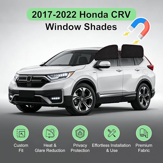 Side Window Sunshades for 2017-2022 CRV, Suede Fabric Window Covers for Privacy Car, Custom Fit Without Steel Rings, UV & Heat Protection Magnetic Installation (4 Pack)