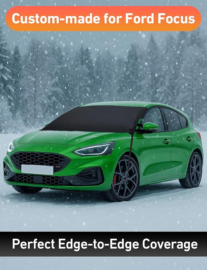 EcoNour Car Snow Cover Compatible for Ford Focus | Windshield Cover for Ice and Snow with S-Hook Straps | Heavy-Duty 600D Oxford Winter Car Cover, Waterproof & Anti-Slip