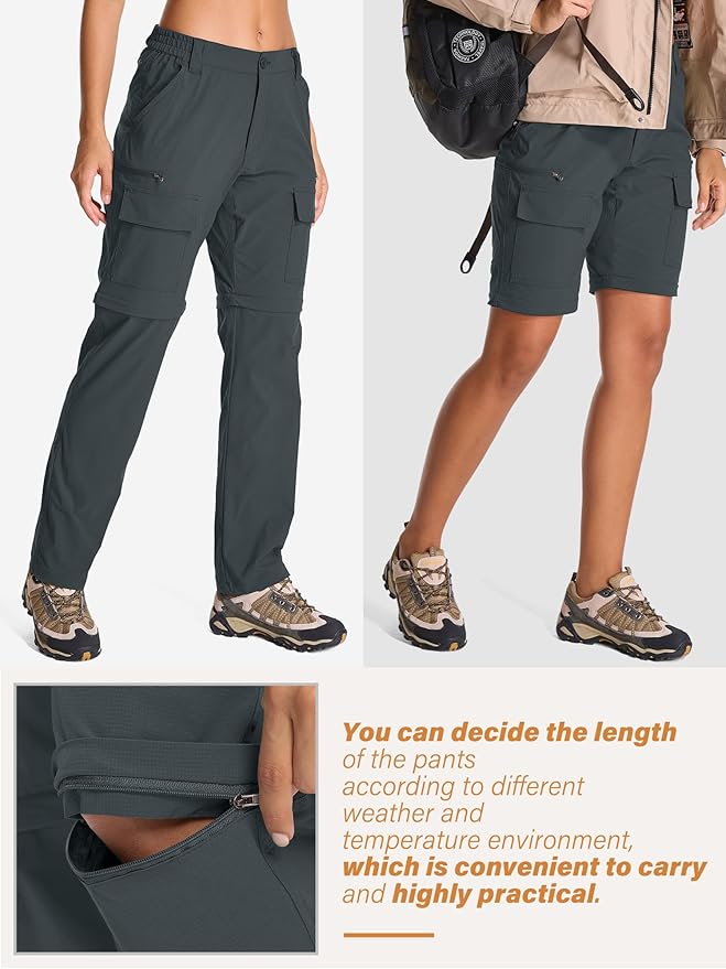 Womens Hiking Pants Convertible Quick Dry Stretch Lightweight Zip Off Outdoor Safari Pants with Cargo Pockets